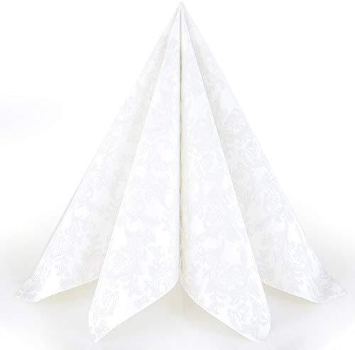 Servietten Ornament weiß Premium Airlaid, STOFFÄHNLICH | 25 Stück | 40 x 40cm | Hochzeitsserviette | hochwertige edle Serviette für Hochzeit, Geburtstag, Party, Taufe, Kommunion | made in Germany