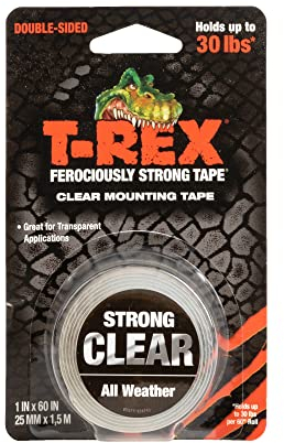 T-REX Clear Heavy Duty Double Sided Mounting Tape, Interior or Exterior, Holds up to 13.6kg, 25mm x 1.5m | Suitable for Doorbell, Signs, House Numbers, Number Plates, Plaques, Wall Hanging and more!