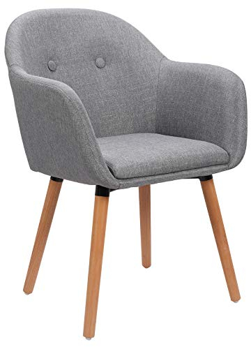 WOLTU Esszimmerstuhl 1 Stück Küchenstuhl Wohnzimmerstuhl Polsterstuhl Sessel, Armlehnstuhl mit Rückenlehne, für Esszimmer, Küche, Wohnzimmer, Leinen, Gestell aus Massivholz, Hellgrau, BH94hgr-1