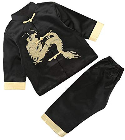 XPF Child Boy's Embroidered Dragon Chinese Kung Fu Tai Chi Suit Set Uniforms,Black-10