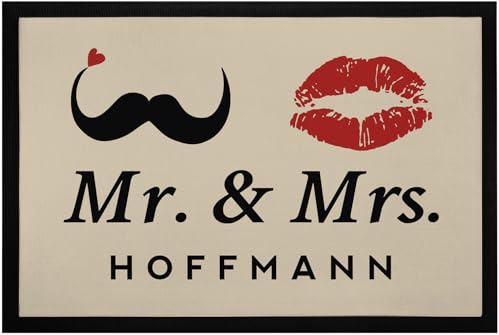 SpecialMe® Fußmatte Mr & Mrs Nachname Familien-Name personalisierte Türmatte Geschenk Hochzeit rutschfest & waschbar Weiss 60x40cm