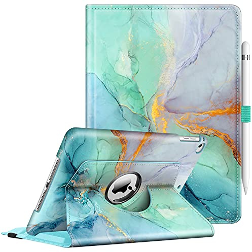 Fintie Custodia rotante per iPad 6a/5a generazione (2018/2017), iPad Air 2/Air 1 (9,7 pollici), rotazione a 360 gradi, funzione di spegnimento automatico, effetto marmo smeraldo