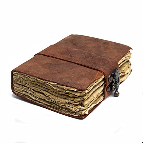 NomadCraftsCo. Vintage Leder-Tagebuch – Schlossverschluss, Buch der Schatten Tagebuch, Grimoire Journal, Hexen-Tagebuch, Vintage-Tagebuch, 240 Seiten, antikes Büttenrandpapier