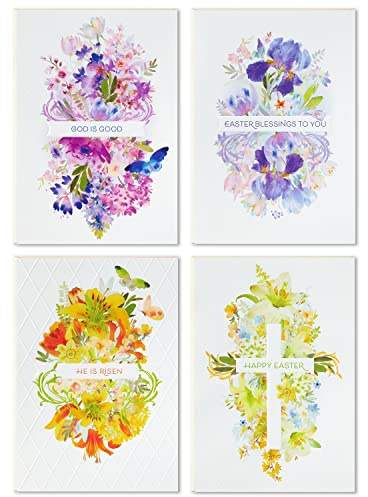 Hallmark Religious Easter Cards Assortment, Painted Flowers (16 Vintage Easter Cards with Envelopes)