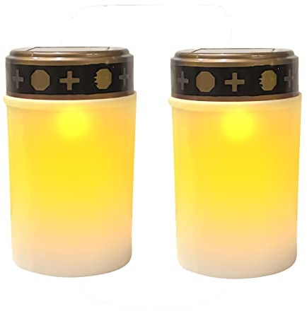 Keho Kehongdun Lanterne Funéraire Solaire LED Lampe Cimetiere Lumière,2pcs Bougies De Cimetière à Bougie Lumière pour cimetière,LED sans Flamme étanche commémorative lumières (B)