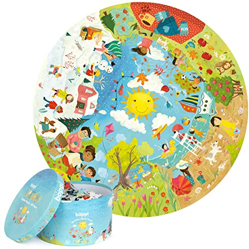 boppi Jahreszeiten Rundes Jigsaw Puzzle aus 100% recyceltem Karton, Frühling, Sommer, Herbst und Winter Szenen, 150 Teile für Kinder 3 4 5 6 7 8 Jahre, 58cm Durchmesser