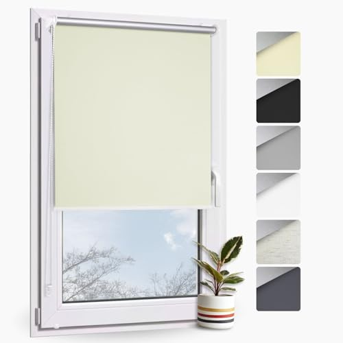 Rollmayer Verdunklungsrollo ohne Bohren Klemmfix Thermo Creme 90x220cm | Seitenzug Rollo für Fenster und Türen Blickdicht lichtundurchlässig Energiesparrollo einfache Montage