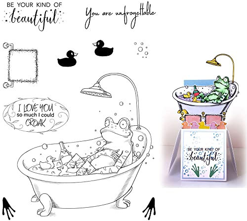 Stempel mit Enten und Fröschen,die in der Badewanne liegen,für Kartengestaltung,I Love You So Much I Could Croak,transparente Silikon-Siegelstempel für DIY, Scrapbooking, Papier, Basteln