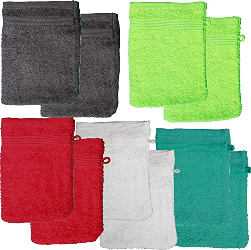 KH-Haushaltshandel 10 manoplas de baño de rizo, aprox. 16 x 21 cm, 100 % algodón, liso, con borde, rizo para caminar, manoplas (5 x 2 unidades, m.borde)