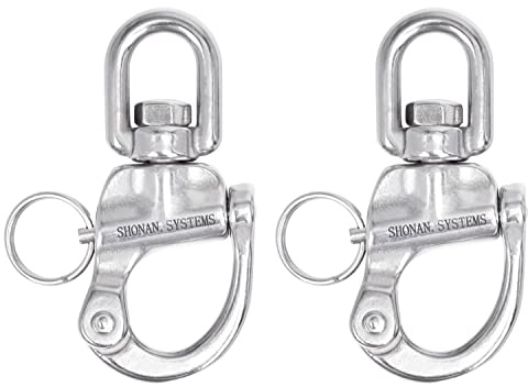 SHONAN 3.5 Quick Release Snap Shackle, 2 Pack Large Marine Quick Release Clips Swivel Eye Snap Shackles, Stainless Steel Sailing Shackles Rigging Clips for Sailboat Halyard