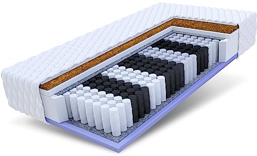 FDM Voyager Matratze 90x200 cm Taschenfederkern Höhe 24 cm Härtegrad H3 H4 7-Liegezonen Öko-Tex Allergikergeeignet Jersey Bezug Waschbar Kokosfaser-Einlage