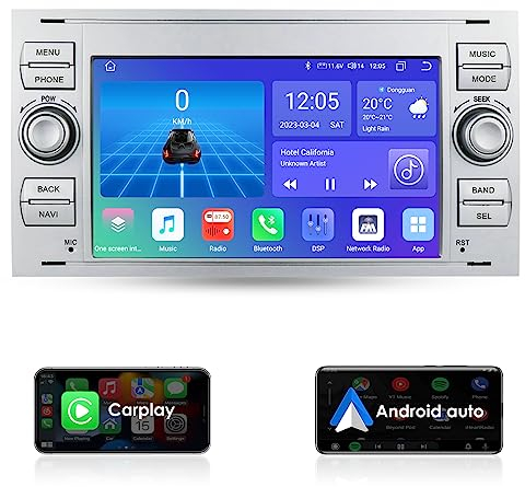 Radio de Coche de 8 núcleos para Ford C-MAX Connect Fiesta Focus Kuga Transit Mondeo Galaxy Soporte Weather Display USB Bluetooth WiFi 4G LTE EQ DVR SWC RDS (Plata)