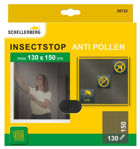 Schellenberg 50722 Pollenschutzgitter Set 130 x 150 cm, kombiniert Pollenschutz und Insektenschutz, einfache Klebe-Montage, inkl. Montagezubehör, anthrazit