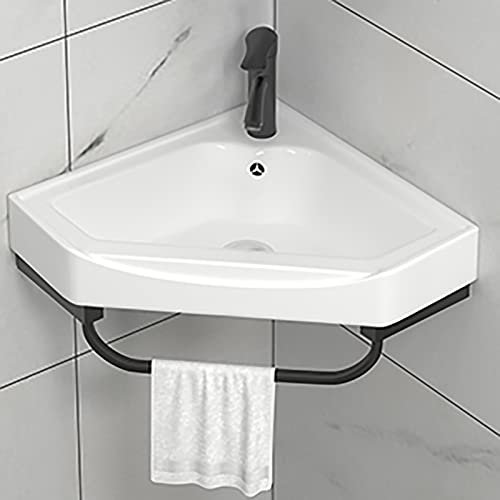 Kleines Eckwaschbecken zur Wandmontage, Waschbecken, Hängewaschbecken, Waschbecken mit Wasserhahn Kombination und Turmaufhänger, Weißes Keramik Mini Waschbecken mit Überlauf ( Color : A , Size : 47*47