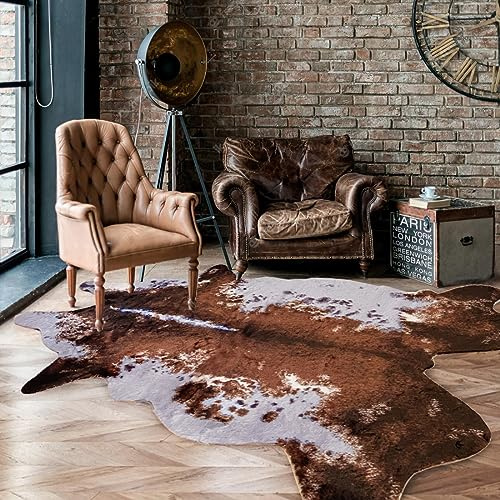 ARJINCUTE Kunstfell-Teppich aus Rindsleder, 1,7 x 2,2 m, Kuh-Druck, niedlicher Tierdruck, Teppiche für Schlafzimmer, Wohnzimmer, rustikale Western-Heimdekoration, kein Ausfallen und leicht zu reinigen