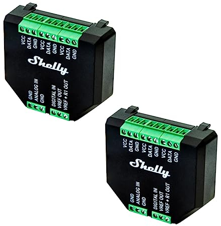 Shelly Plus Add-On - Confezione da 2 pezzi, interfaccia Smart Home Plus Relè, controllo digitale via Wi-Fi e app, automazione domestica WiFi, 3,3 V, applicabile per sensori DS18B20 e DHT22