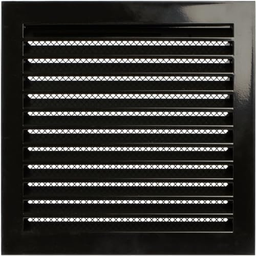 Repa Market 12 x 12 Inch (Inner Dimensions) Galvanized Steel Black Soffit Air Vent Cover - Louvered Square Gable Vent with Mesh Screen - Exhaust/Intake Ventilation Grill - Outdoor Metal Duct Grate