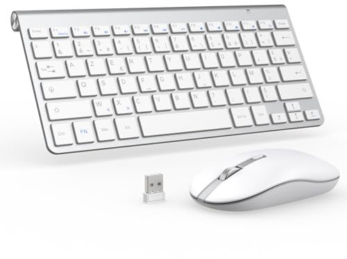 PINKCAT Ensemble Clavier et Souris sans Fil，Claiver AZERTY Français, Pack Clavier et Souris, Set Silencieux avec Récepteur Nano USB 2.4GHz, Compatible avec Windows/MacOS, Windows PC Laptop - Argent