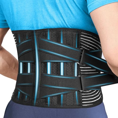 Prestel Lower Back Support Belt for Men and Women - Best Back Brace for Back Pain Relief with 6 Stays - Breathable & Medicated Design with Dual Adjustable Straps (XL / 36-41 Inches)