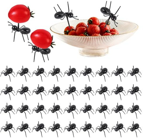 36-Teiliges Ameisen-Obstgabel-Set, Snacks, Kuchengabeln, Mehrzweck-Ameisengabel, Halloween-Party-Gabelbesteck, Wiederverwendbare Ameisen-Obstgabel, Kreatives Ameisengabel-Werkzeug (Schwarz)