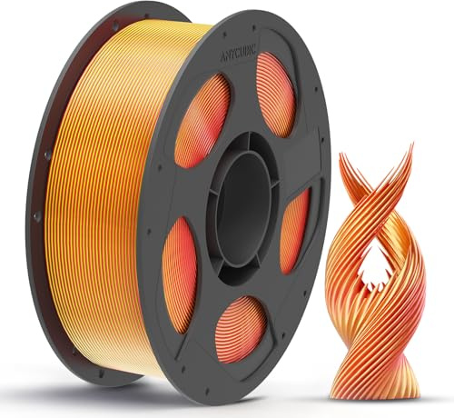 ANYCUBIC Silk Dual Color Pla Filament, 2-in-1 Chrome Coextrusion Color Change 3D Printer Filament 1.75mm Dimensional Accuracy +/- 0.02mm, Silk Texture, 1KG Reusable Spool (2.2 lbs), Red Gold