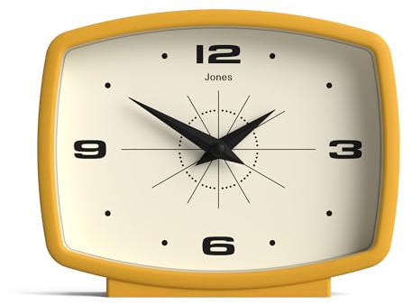 JONES CLOCKS® Film Schreibtischuhr | Rechteckiges retrodesign | Senfgelb | Midcentury Stil mit modernem Finish ideal für Regal, Tisch, kaminsims oder nachttisch