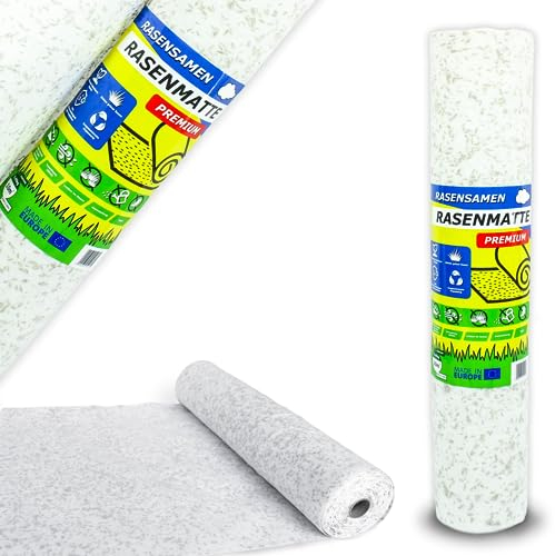 Matte mit integrierten Rasensamen - Gras auf der Rolle für eine einfache Aussaat - biologisch abbaubare Rasenvlies-Grassamen schnellkeimend- Rasenrolle (7,5m²) - Rasenmatte