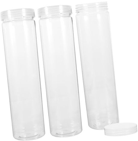 GRIRIW 3pcs Pet Round Storage Canisters Lids for Kitchen Cereal Nut Storage Reusable Food Containers for Daily Use