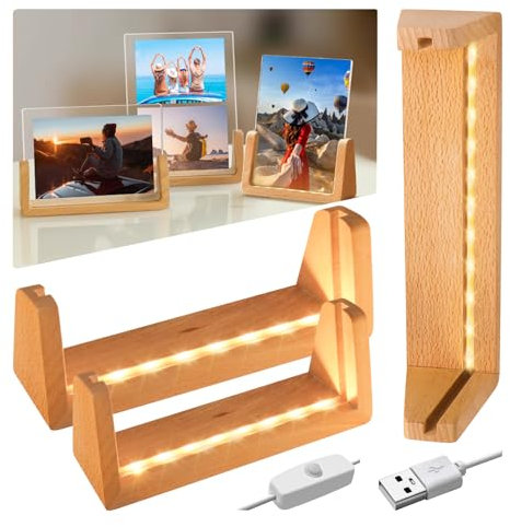 Gotrain LED-Lichter, rechteckiger beleuchteter Holzsockel, beleuchtet, USB-LED-Lichtsockel, dekoratives Ornament (Acrylplatte nicht im Lieferumfang enthalten) (warmes Licht, 1 Stück 12,7 cm + 1 Stück