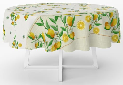 Wunderschöne Tischdecke, bügelfrei, mit modernem Druck, Motiv Kirsche (Zitrone, Ø 160 cm, rund)