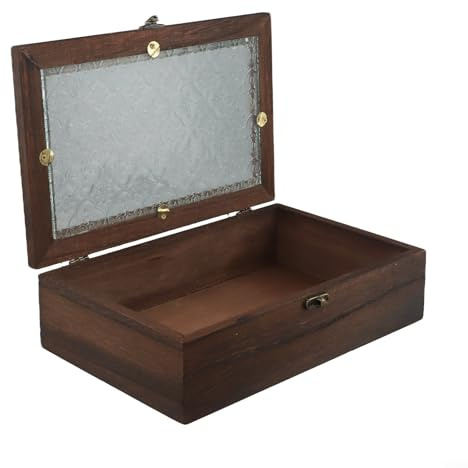 Scatola portaoggetti in legno con coperchio incernierato in vetro e chiusura frontale, organizer per gioielli, scatola decorativa per la casa (M)
