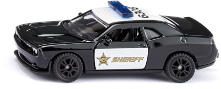 siku 1584, Dodge Challenger SRT County Sheriff, Metall/Kunststoff, Schwarz/Weiß, Spielzeug-Auto für Kinder, Gummierte Reifen, Türen zum Öffnen, Anhängerkupplung