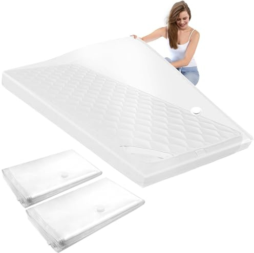 Kssvzz 2 Stück Vakuumbeutel für Matratzen bis 200 * 80cm, Stabiler XXL Wasserdicht Aufbewahrungsbeutel für Matratze, Wiederverwendbar, 75% Platzsparend, Beutelgröße: 220x100cm