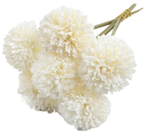 Künstliche Pusteblumen, 6 Stück, künstliche Hortensien, aus Kunststoff, Brautstrauß, Hochzeit, Blumenstrauß (weiß)