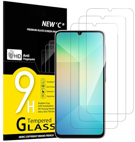 NEW'C Verre Trempé pour Samsung Galaxy A06, Vitre Protection Écran | Lot de 3, HD Transparent, 6,7 pouces, Dureté 9H, Anti-rayures, Sans bulles, Oléophobe, Tactile précis