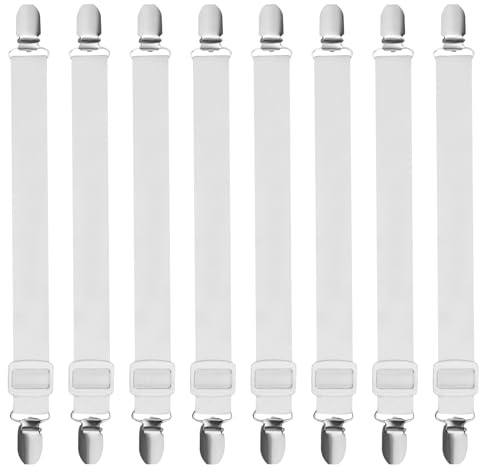zeyedemo Bettlakenklammern, verstellbare Bettlakenspanner von 50 cm bis 180 cm, Bettlakenbezüge, Eckhalter, Befestigungsclips, Greifer und Matratzengurte mit elastischen Bändern für Matratze,