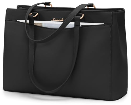 LOVEVOOK Laptopväska handväska dam 40 cm, vattentät arbetsväska stor skolväska shoppingväska affärsväska portfölj lärarväska, läder tygväska notebookväska för kontor universitet