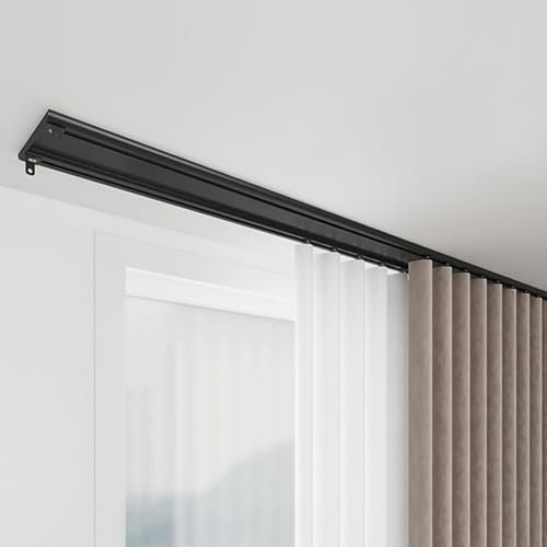 WOTZOV Rieles de Cortina Negros para Montaje en Techo con riel Doble y poleas para Colgar Cortinas Plisadas con Ojales y Pinzas, Ideales para duchas Opacas médicas, di,Un Color 32,8 pies