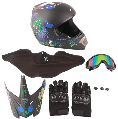 Master Youth Cascos de Motocicleta, Casco de Motocross para jóvenes, Casco de esquí Scooter ATV para niños y niñas, Terreno de Cuatro Estaciones con Gafas y Guantes (S)