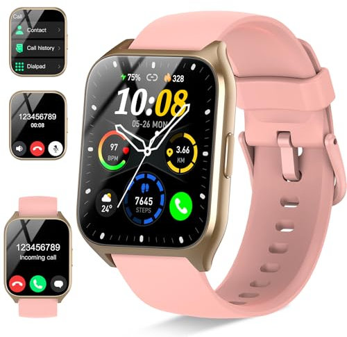 DUSONLAP Reloj Inteligente Mujer, 1.85 Smartwatch con Llamadas Bluetooth, Podómetro/Pulsómetro/Monitor de Sueño Oro Rosa