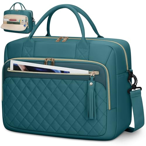 RAINSMORE Borsa Porta PC 17,3 Pollici Borsa Lavoro Donna Impermeabile Borse Computer Borse Documenti Messenger Portadocument per Università Insegnante Ufficio Verde Scuro
