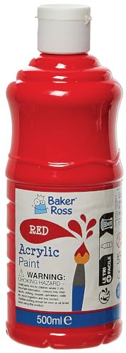 Baker Ross Red Acrylic Paint 500ml - Pack of 1, Kids Paint