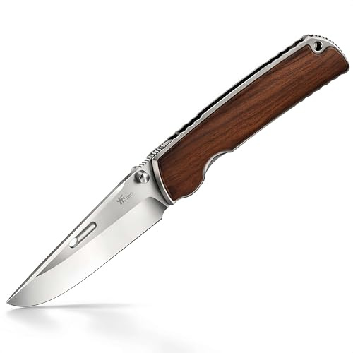 YF SMART Coltello tascabile pieghevole - Manico ergonomico in legno raffinato, ideale per campeggio, escursionismo, caccia, coltello EDC