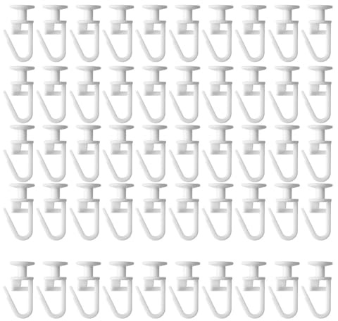 Curtain Accessories 50Pieces PVC Track Gliders Lockable Hook Window Drapery Rails Track Sliders Folding Hook White Sliders