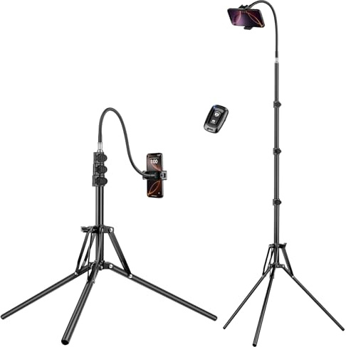 Nineigh 79 Tall Tripod for Smarhone, Mobile Phone Tripod with Flexible Gooseneck & Remote, Reverse Folding iPhone Stand for Filming, Compatible with Camera/Ring Light/Small Softbox