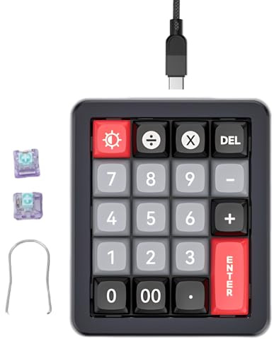 Yanmis Wired USB C Numerische Tastatur, Makro -mechanischer Numpad mit RGB -Hintergrundbeleuchtung, Red Switch Hot Swappable 19 Tasten Programmierbares Num -Pad für Laptop -PC -Desktop (Black)