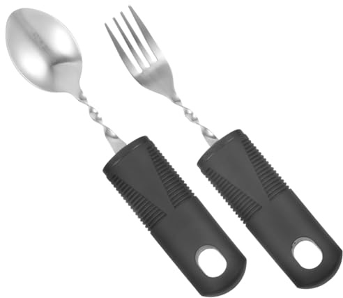 Juego de Cubiertos Anti Temblores 1 Set Acero Inoxidable para Comer | Cuchara y Tenedor Adaptables, Mango Antideslizante, Uso Fácil, Pensado para Mayores y Manos Temblorosas