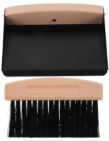 Veemoon Juego de Mini Escoba y Recogedor Multifunción de Madera de Haya Cerdas de Nailon Negro para Limpieza de Teclado y Escritorio en Hogar y Oficina