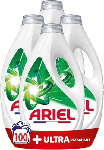 Ariel Lessive Liquide +Ultra Détachant x100 | 100 lavages (4x25). Élimine Même les Tâches Incrustées Depuis 7 Jours. Impeccable Même à Froid. Fabriqué en France
