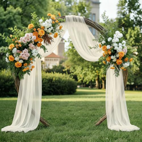 Querbehang Freihanddeko Beige Hochzeitsbogen Gardinen - 70x560cm Chiffon Stoff Traubogen Hochzeit Deko Tüll Gardine für Hochzeiten Fotografie Party Zeremonie Bühnendekoration